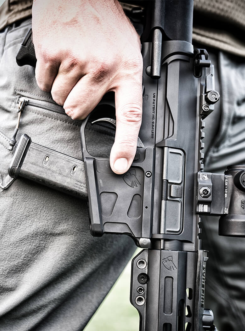 Upclose of hand hear trigger on ADM UIC-9 Carbine (9MM)